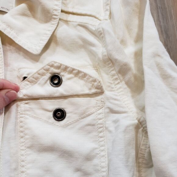 🔹️Loft Cream Linen Blend Zippered Utility Jacket w/Pockets Petite XSmall - Picture 5 of 10